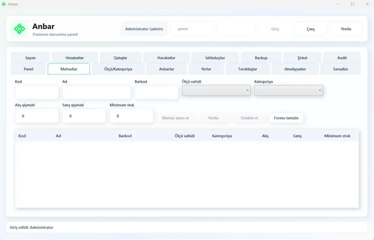 Məhsul kataloqu - Warehouse Management System