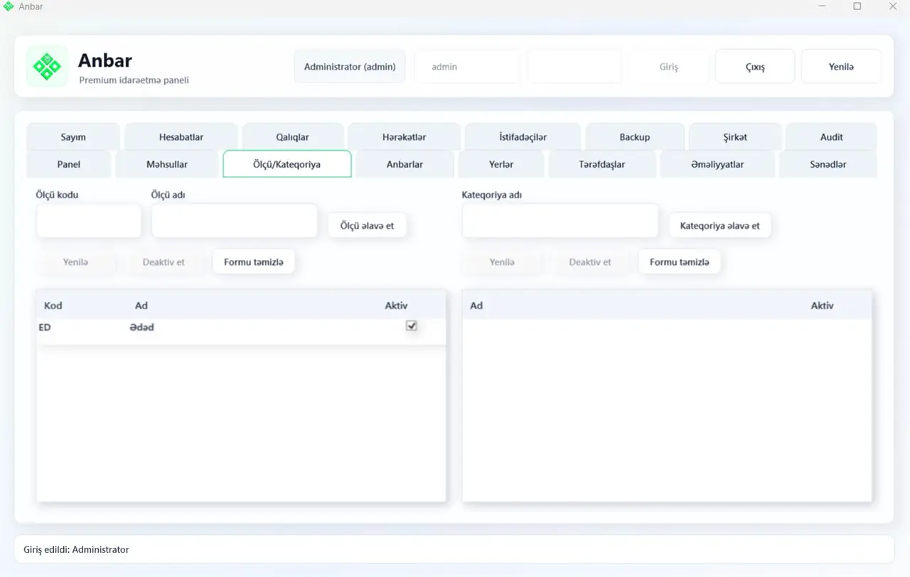 Unit and category - Warehouse Management System