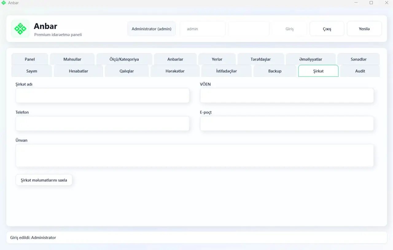 Company information - Warehouse Management System