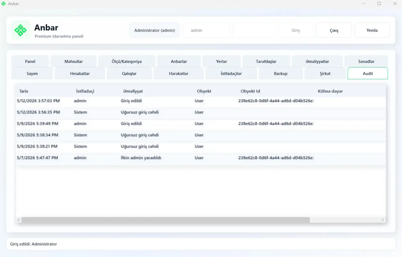 Audit log - Warehouse Management System