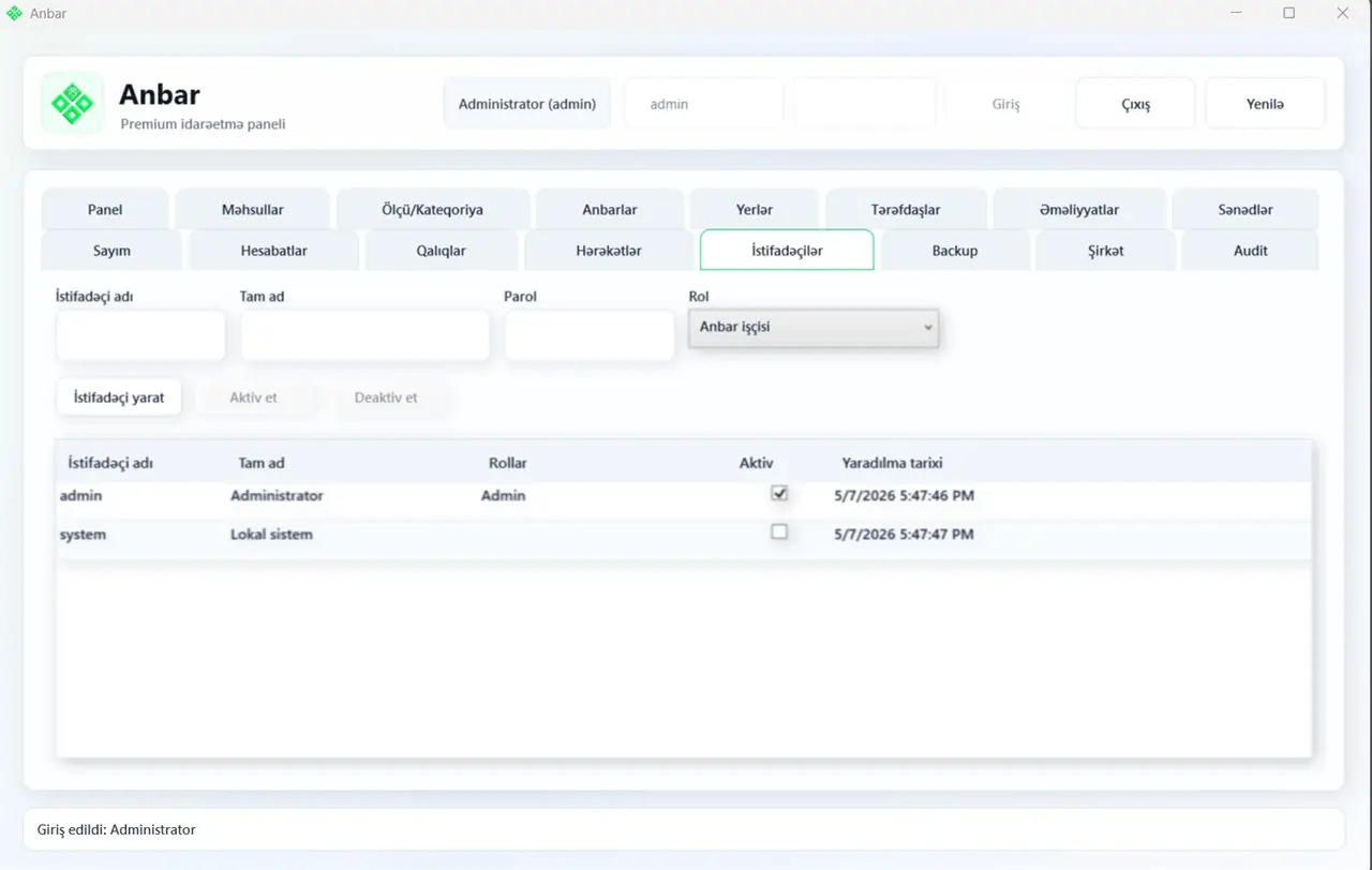 User roles - Warehouse Management System