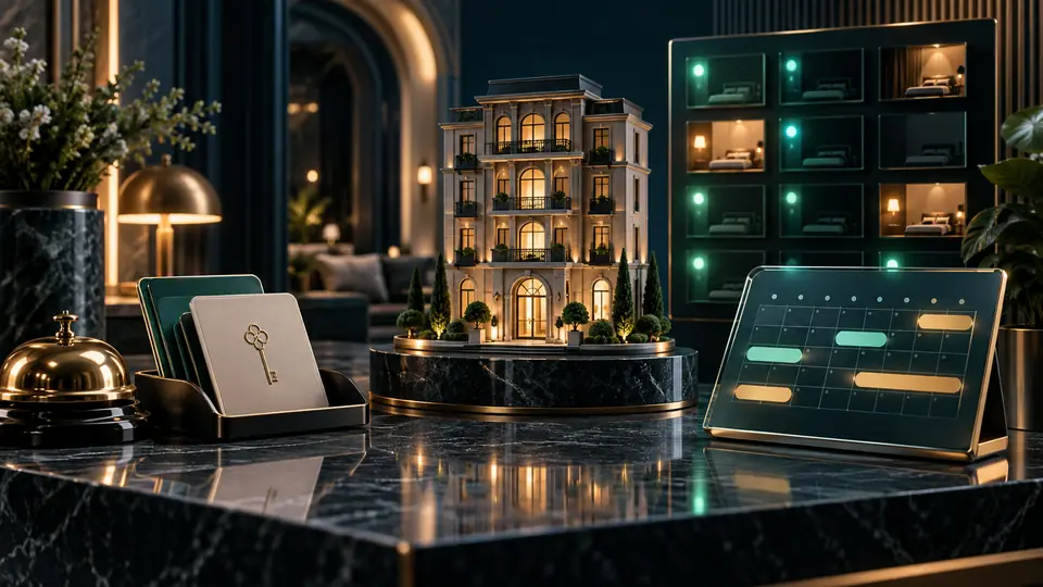 Otel idarəetmə sistemi üçün kataloq illüstrasiyası