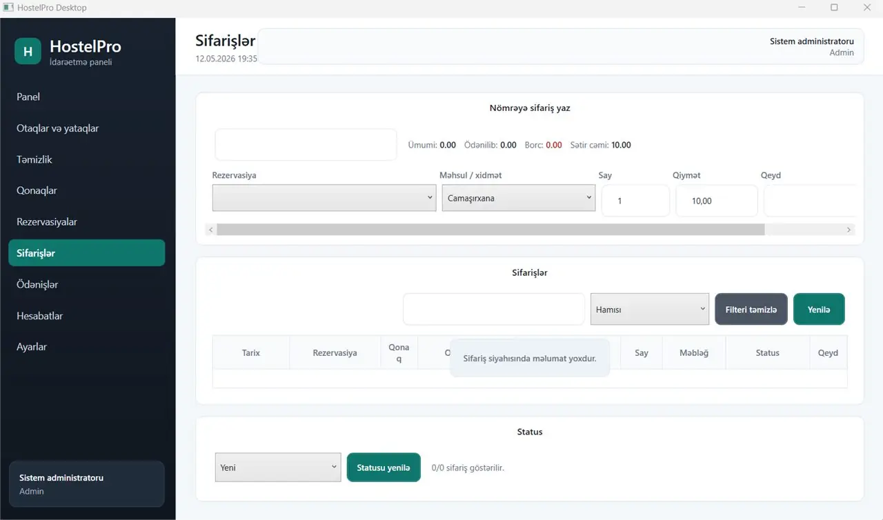 Orders - Hostel Management System