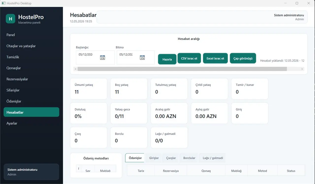 Hesabatlar - Hostel Management System