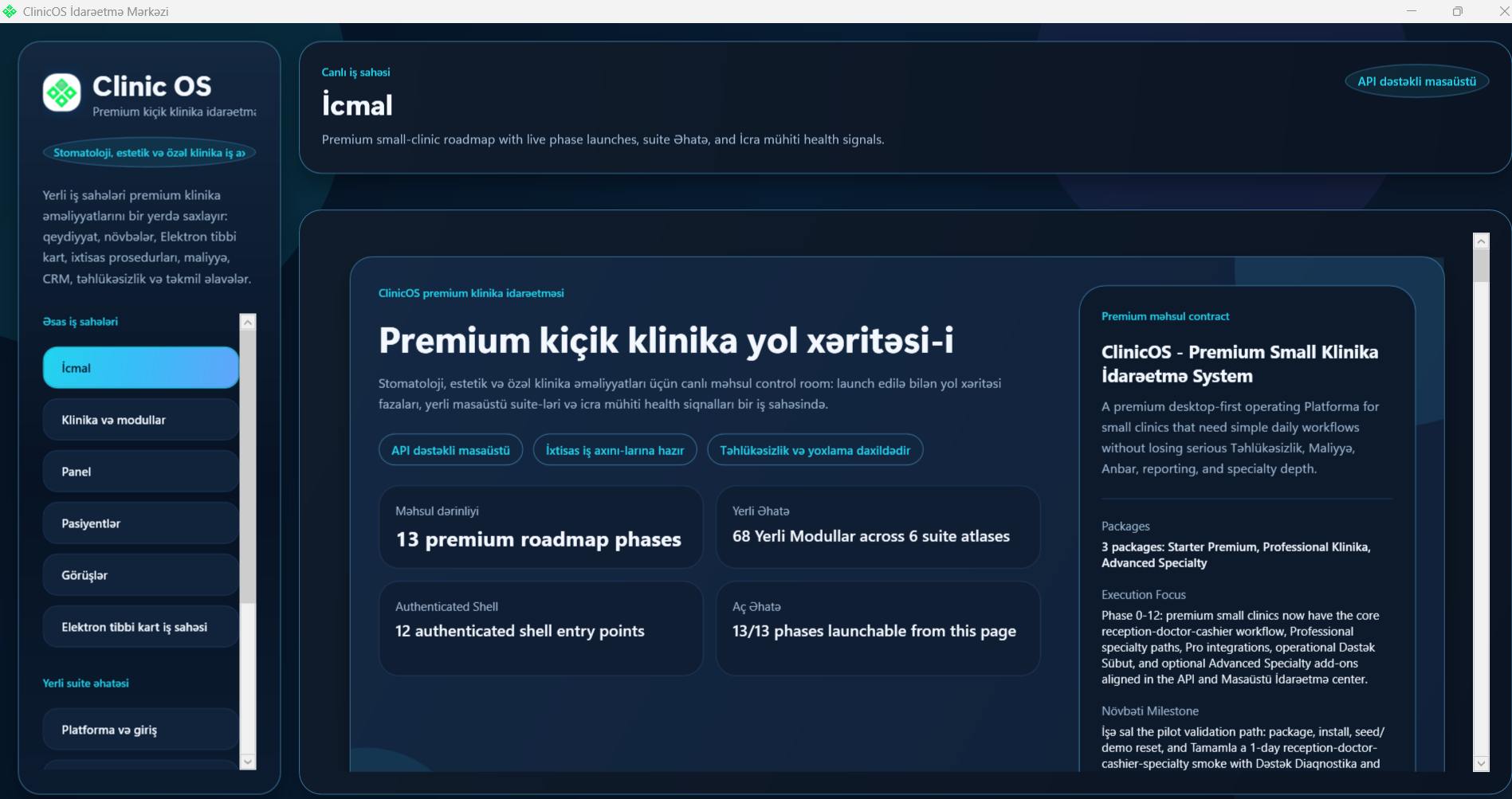 Klinika idarəetmə sistemi ekran görüntüsü